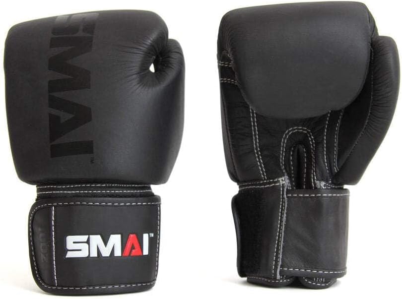 SMAI Elite85 Leather Boxing Gloves Plus 180" Black Boxing Wraps - Competition Boxing Mitts Made for Sparring, Kickboxing, Bag Work and Muay Thai Training - Winning Fight Gloves for Men & Women.