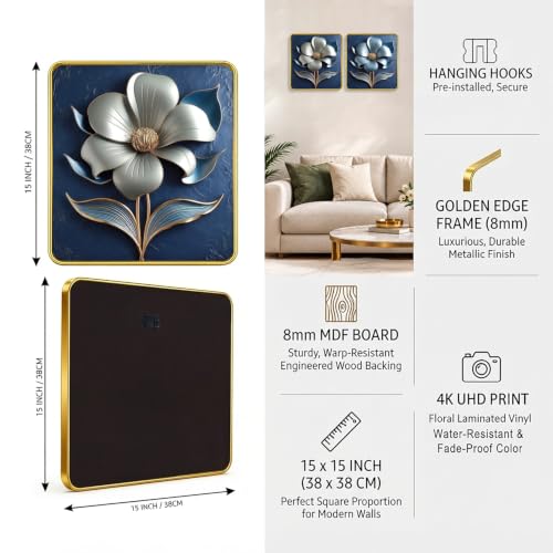 Image of RANDOM Premium Square Wall Painting Set of 2, 38 x 38 cm (Floral Painting)
