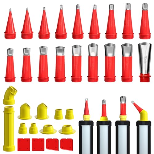 32 Stück Edelstahl Dichtungsdüse Universal Integrierte Gummidüse Werkzeug Kit Silikon Spitzen Kartuschenspitzen Verschiedene Größen Silikondüsenset für Fenster Küchen Badezimmer