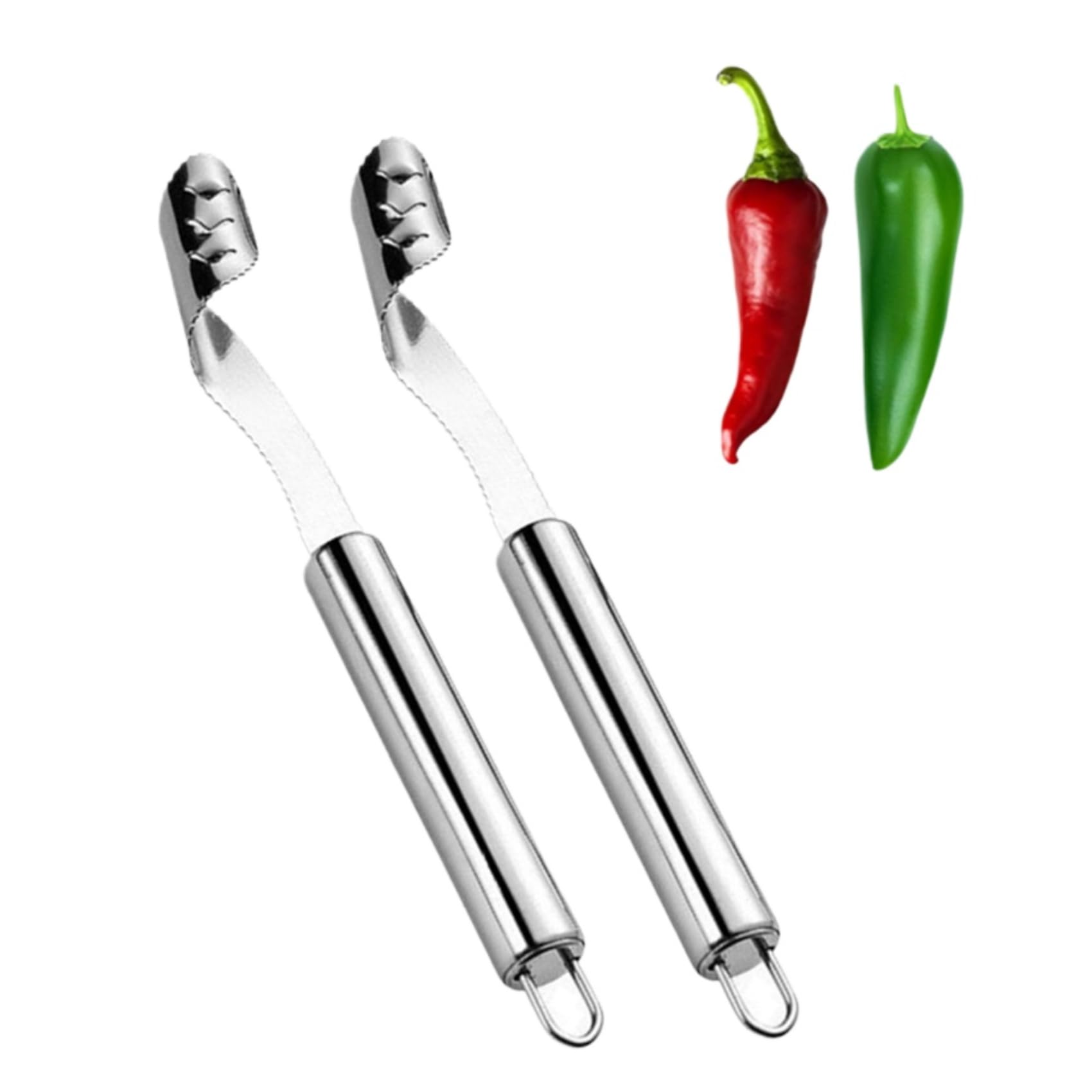 MIEDEON 2 Pack Jalapeno Pepper Core Remover Stainless Steel Pepper Cutter Corer Slicer Vegetables Core Kitchen Barbecue Tool (Silver,8.8 inch)