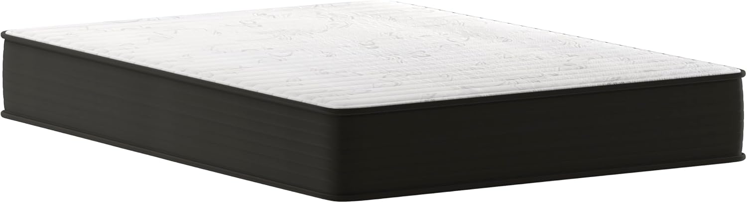 EMMA + OLIVER Drift 10 Inch Hybrid Mattress, High Density Foam and Pocket Spring Mattress in a Box, CertiPur-US Certified Foam, Full Size, White/Black