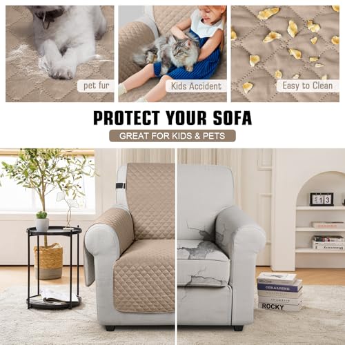 Image of TAOCOCO Sofa Slipcovers 1 Seater,Sofa Settee Covers with Storage Pockets,Non Slip Couch Covers,Washable Sofa Protector for Kids /Dogs /Pets(Brown)