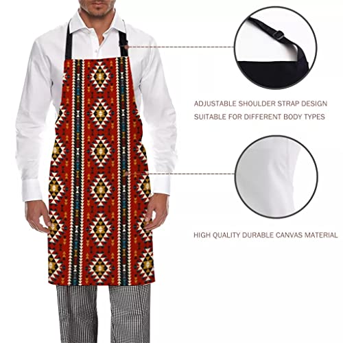 Tjlss Kitchen Apron Lattice Ethnic Geometry Adjustable Bib Canvas Aprons For Women Cooking Baking Restaurant Apron Pinafore (Color : A, Size : 66X80Cm) #TOP3