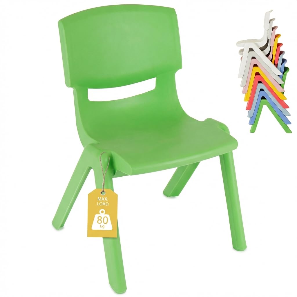 Bieco 0400002 krzesło dziecięce z tworzywa sztucznego można układać w stos, ok. 53 x 33 x 28 cm, zielone