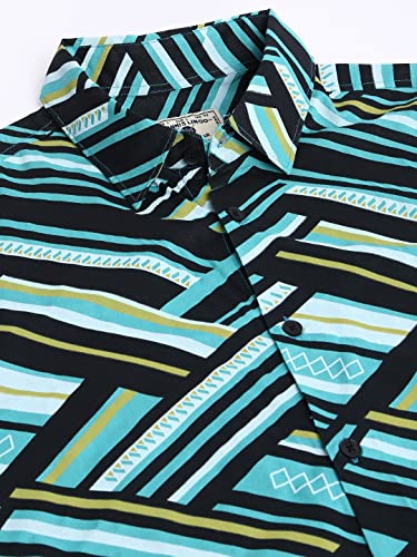 Image of Dennis Lingo Men's Abstract Print Slim Fit Rayon Casual Shirt with Spread Collar & Half Sleeves