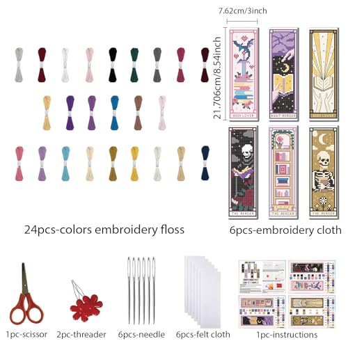 Image of FREEBLOSS 6pcs Cross Stitch Bookmark Kit for Adult Beginners Stamped Tarot Pattern Cross Stitch Kits Embroidery Bookmarks Craft Kit with Instructions for Gift 11CT 8 inchx2.4 inch