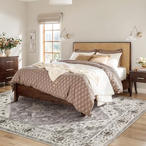 SERISSA Boho 8x10 Area Rugs, Washable Vintage Large Living Room Rug Non-Slip, Ultra Soft Oriental Print Distressed Farmhouse Earth Tone Carpet for Dining Room Bedroom Dorm Office Home Decor