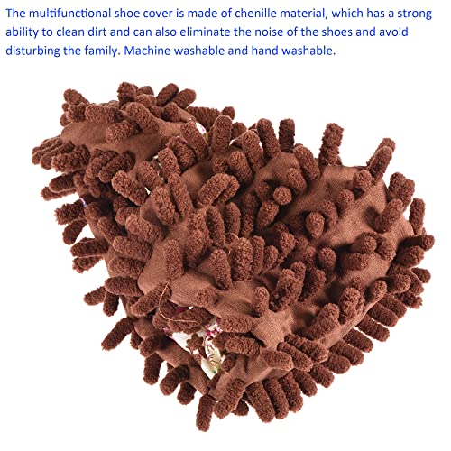 Image of M METERXITY 2 Pairs Washable Cleaning Shoes Cover - Floor Cleaning Dust, Chenille Microfiber Duster Mop Slippers, Apply to House Office Room (Brown)