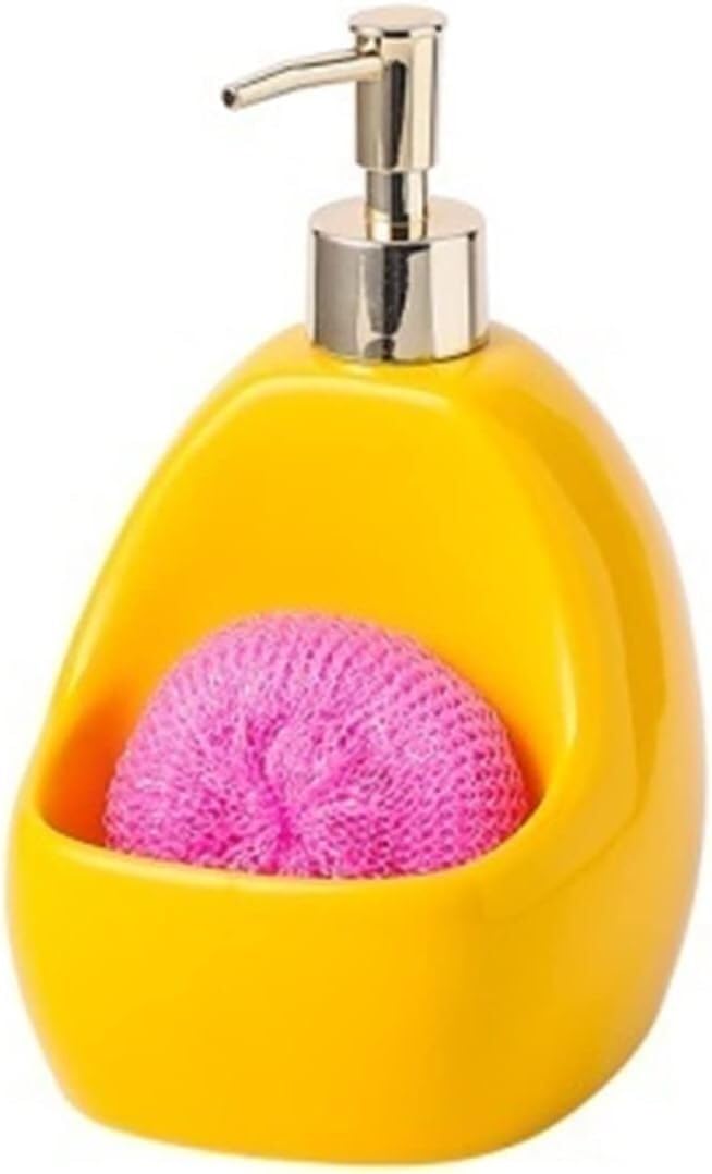 Soap bottle， Two-in-one ceramic household portable soap dispenser for bathroom countertops(Yellow)