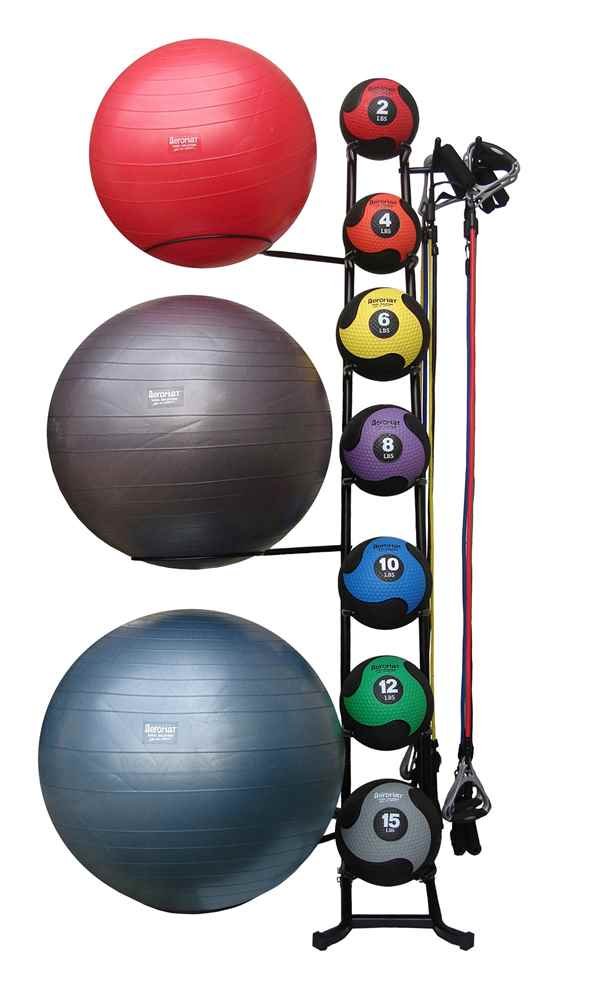 Aeromat Exercise Ball Rack Stand - Compact Medicine Ball Rack for Stability, Slam, and Weighted Balls - Steel Club and Yoga Ball Storage Rack for Home or Gym Organization - Durable Space-Saving Design