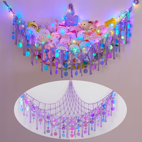 Catálogo para Comprar On-line Jugueteros para pared - los preferidos. 46 FIOBEE Red de Hamaca para Animales de Peluche con Luz LED, Organizador de Almacenamiento de Juguetes para Animales de Peluche, Decoración de Pared para Habitación de Niñas con...