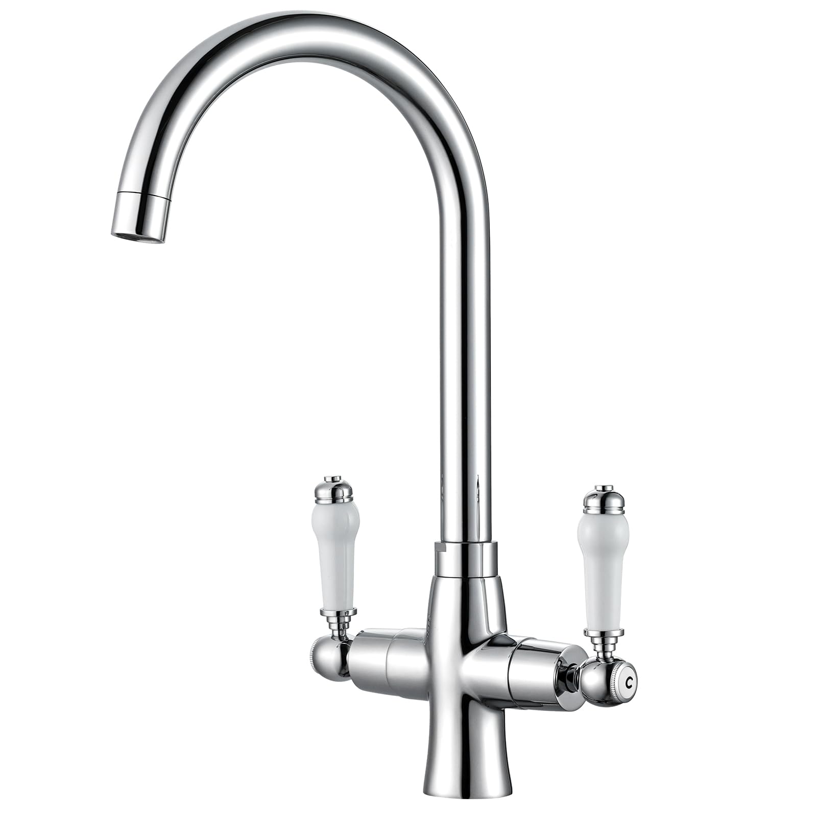 Hpwvkvdb Chrome Traditional Kitchen Sink Mixer Tap With White Ceramic Dual Levers