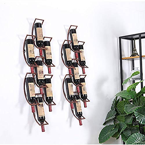 LDM Estante de Vino/Estante de Vino de Iron Art/Estante de Vino montado en la Pared/Estante de Vino de Restaurante Abierto Decoración/Sala de Estar Decoración de Pared Creativa (Color: Bronce, T