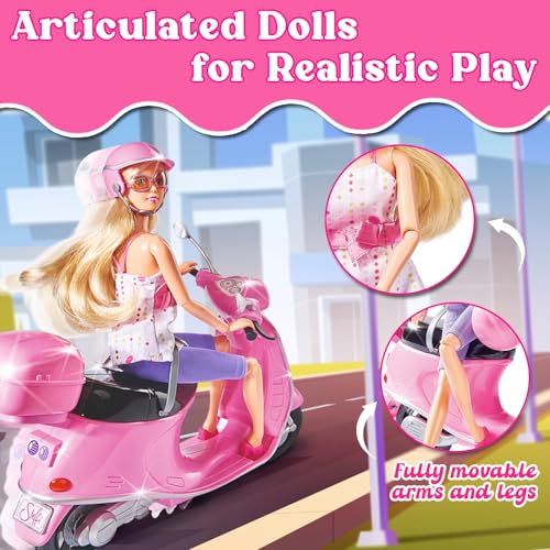 Image of Steffi Love Chic City Scooter| Doll Set for Girls| Complete Realistic Playset with Doll, Vibrant Scooter & Helmet for Imaginative Play| Ideal Gift for Girls of 3+ & Above