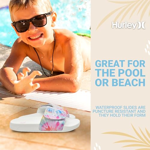 Image of Hurley Kids NAIA Slides Adjustable Strap Slip-On Sandals Indoor and Outdoor EVA Footbed Shower Slides for Girls and Boys
