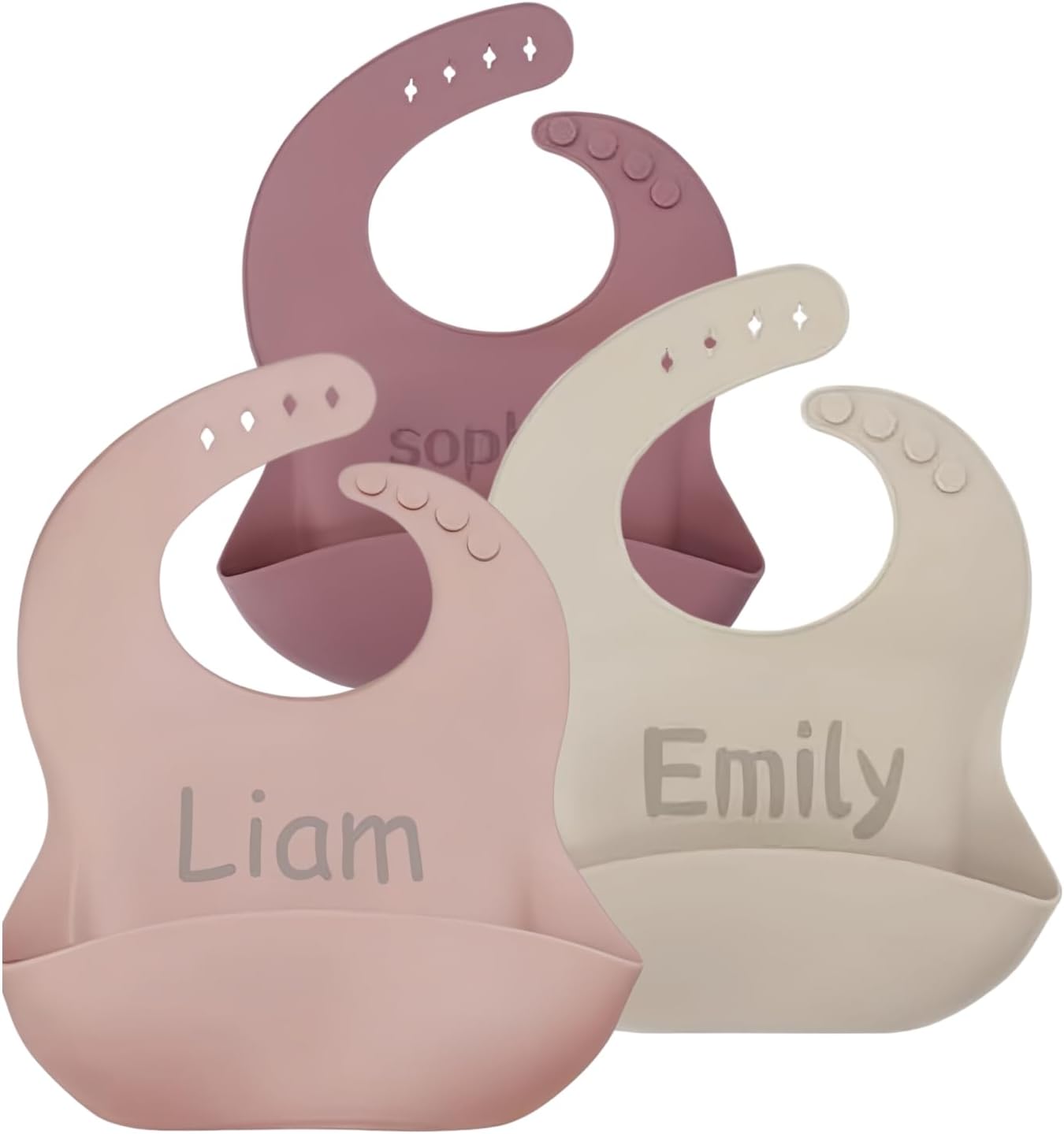 norinori Personalized Silicone Baby Bibs with Name, Set of 3 Silicone Baby Bibs Waterproof, Soft, Unisex, 0-36 Months