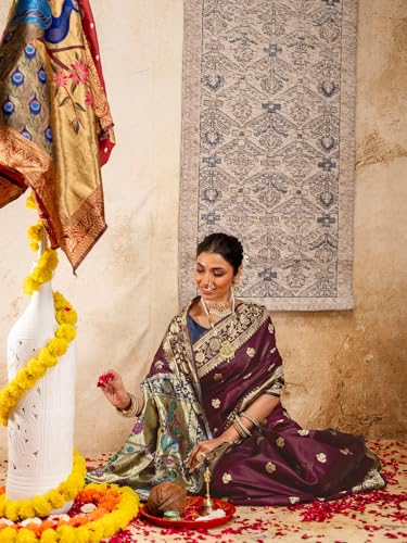 Image of SIRIL Women's Paithani jacquard Silk Saree |Chandrakor Paithani jacquard Saree With Unstitched Blouse Piece