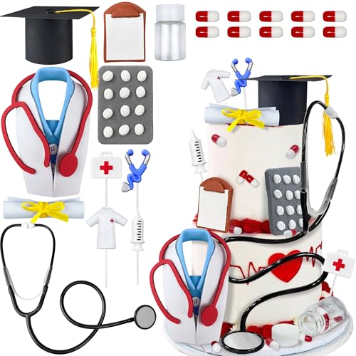 21 PCS Nurse Doctor Graduation Cake Topper Decorations for Nursing Doctor Graduation Party Supplies