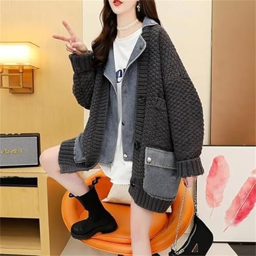 Dearlassie Denim Cardigan with Pockets,Oversized Lapels Splicing Loose Jean Sweaters Cardigan,Fashion Contrast Button Jacket3