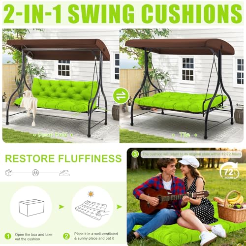 Image of Porch Swing Cushions Outdoor 60 inch x 40 Waterproof Swing Cushions 3 Seater Replacement with Backrest & 8 Ties 5 inch Thick Bench Swing Cushions for Outdoor Furniture Patio(Grass Green)