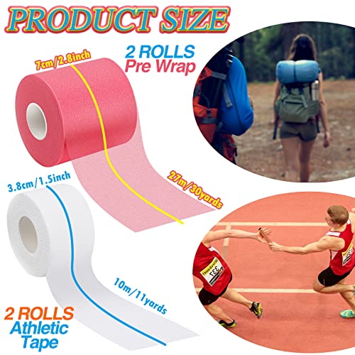 4 Pieces Foam Underwrap Athletic Foam Tape Sports Pre Wrap Kit Athletic Tape For Ankles Wrists Hands And Knees Climbing Boxing Football Trainers, 2.75 Inch X 89 Feet, 1.5 Inch X 33 Feet #TOP1