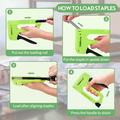 THINKWORK Light Duty Staple Gun - Upholstery Staple Gun for Wood with 1600pcs JT21 Staples 1/4", 5/16", 3/8" and Staple Remover, Fabric Stapler for Crafts, Home Use, Wall, DIY, Lights Decor, Green by THINKWORK - Image 4