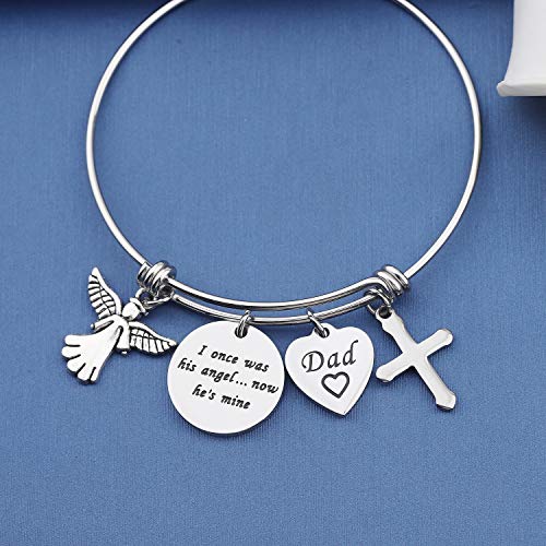 MYOSPARK Memorial Bracelet I Once was His/Her Angel Now He/She's Mine Dad/Mom Memorial Bangle Remembrance Jewelry Sympathy Gift for Loss of One You Loved3