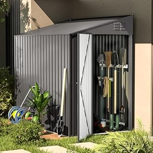 AECOJOY Shed Outdoor Lean to Storage Sheds Outdoor Storage Small 4 x 7 Metal Wall Side Shed Outdoor Storage Cabinet Bike Shed for Garden Backyard and Outdoor Use in Dark Grey