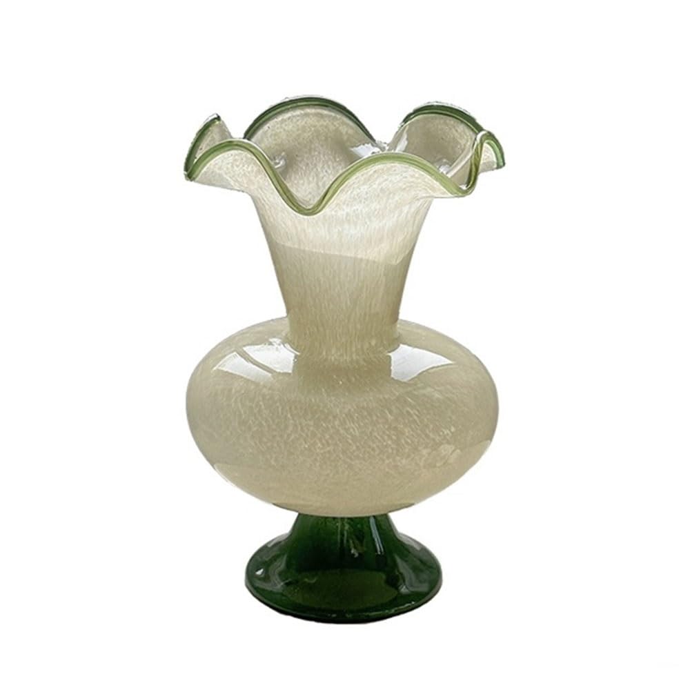 flower vase Wavy Edge Glass Vase Vintage Style Flower Home Decor Ornament Fresh Flowers & Dried