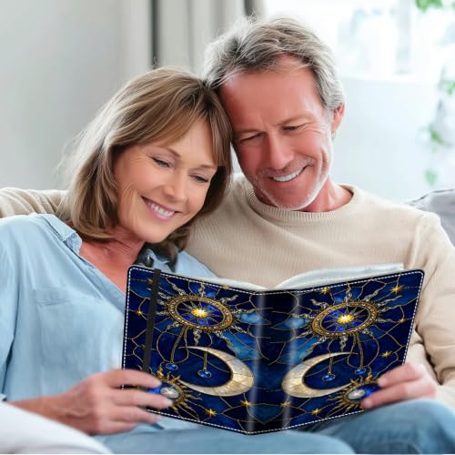 Image of Photo Album 4x6 120 Photos with Strong Elastic Band, Stained Glass Moon | Large Capacity Premium Leather Picture Album, Portable Wallet Albums Photo Book for Family Anniversaries Wedding Baby