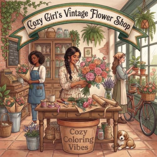 Cozy Girl's Vintage Flower Shop: Cute Fun Bold Line Coloring Book for Adults | Artistic Aesthetic Floral Scenes, Relaxing Daily Moments, Peaceful ... Gift for Women & Teens (Cozy Girl Collection) image 2