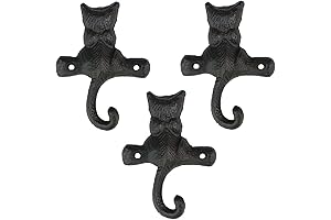 3-Pack Retro Cat Wall Hooks, Handcrafted Cast Iron Rustic Wall Decor