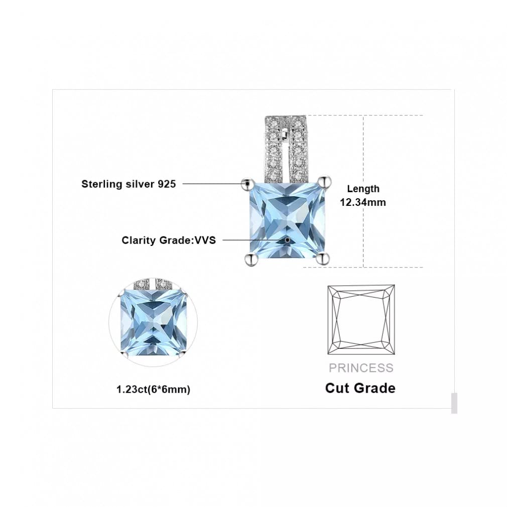 Collana con Ciondolo in Argento Sterling 925 con Topazio Azzurro con Taglio da 1,2 ct per Donna, Regalo di Anniversario di Matrimonio, Senza Catena