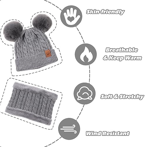 Image of Yuoahcn Kids Winter Beanie Hat Scarf Gloves Set Knit Warm Toddler Winter Cap Gloves Neck Warmer for Boys Girls 1-8 Year