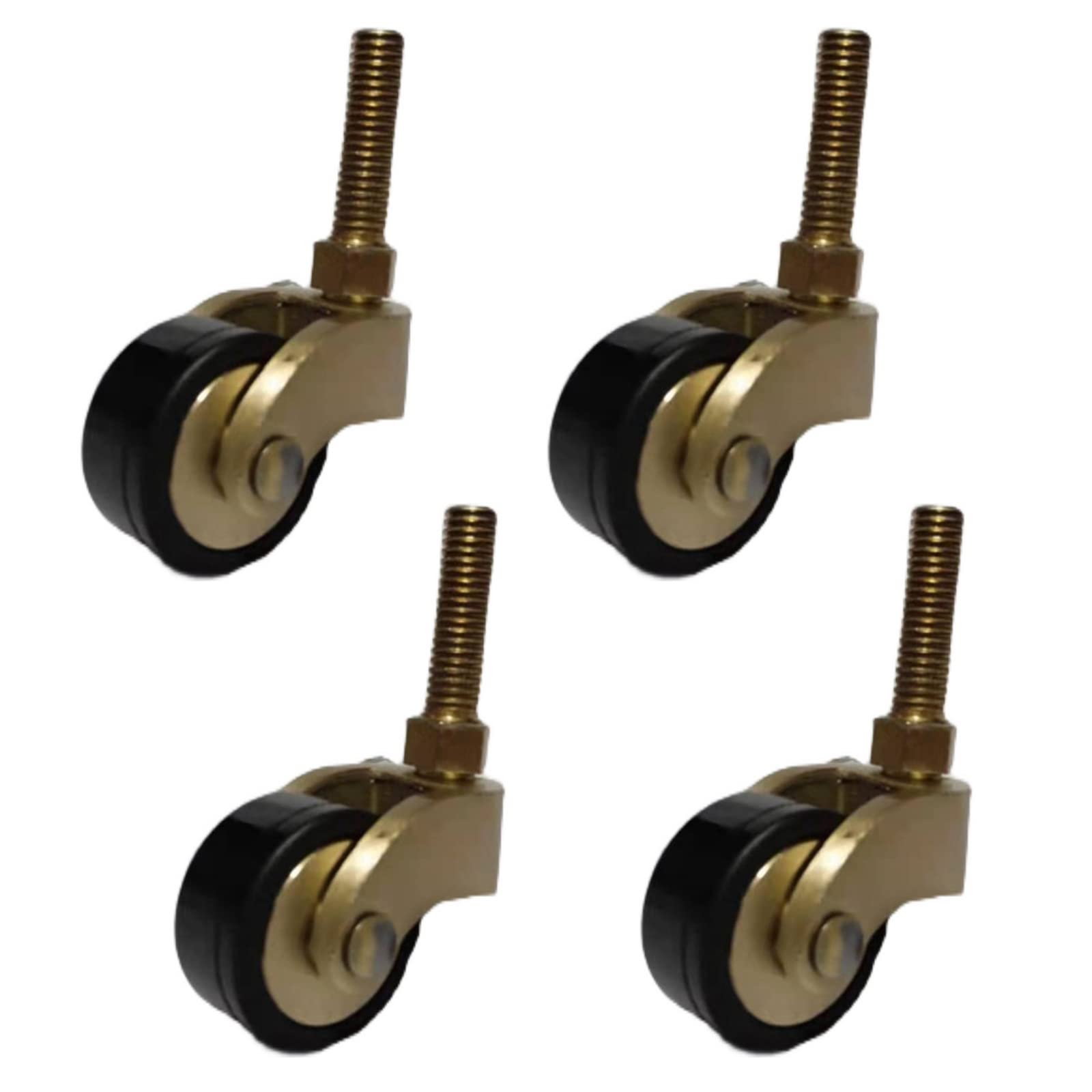Set of 4 solid brass castors wheels, Pack of 4 Castor Wheels Solid Brass Furniture Moving Caster Wheels,360 Degree Rotating,Rubber Swivel Trolley Furniture Caster,Antique Vintage,with Threaded Stem M8