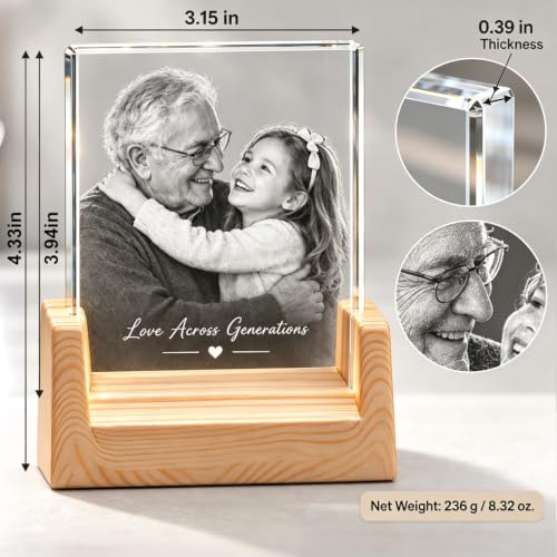 Personalized 3D Crystal Photo Frame with LED Light Base, Custom Picture Keepsake, 3.15 x 3.94 Inch Lighted Photo Gift for Family, Couples, Anniversary, Birthday and Pet Memorial - Image 5
