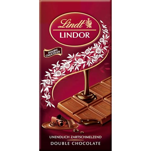 Lindt Chocolate Lindor Double Chocolate | Pizarra de 100 g | El mejor chocolate con leche entera con un relleno oscuro de fusión infinitamente tierna, pizarra de chocolate, regalo de chocolate