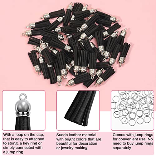 keychain tassels bulk paxcoo small tassels for jewelry making 50pcs leather tassel keychain charms with 50pcs jump rings for diy key chain craft black