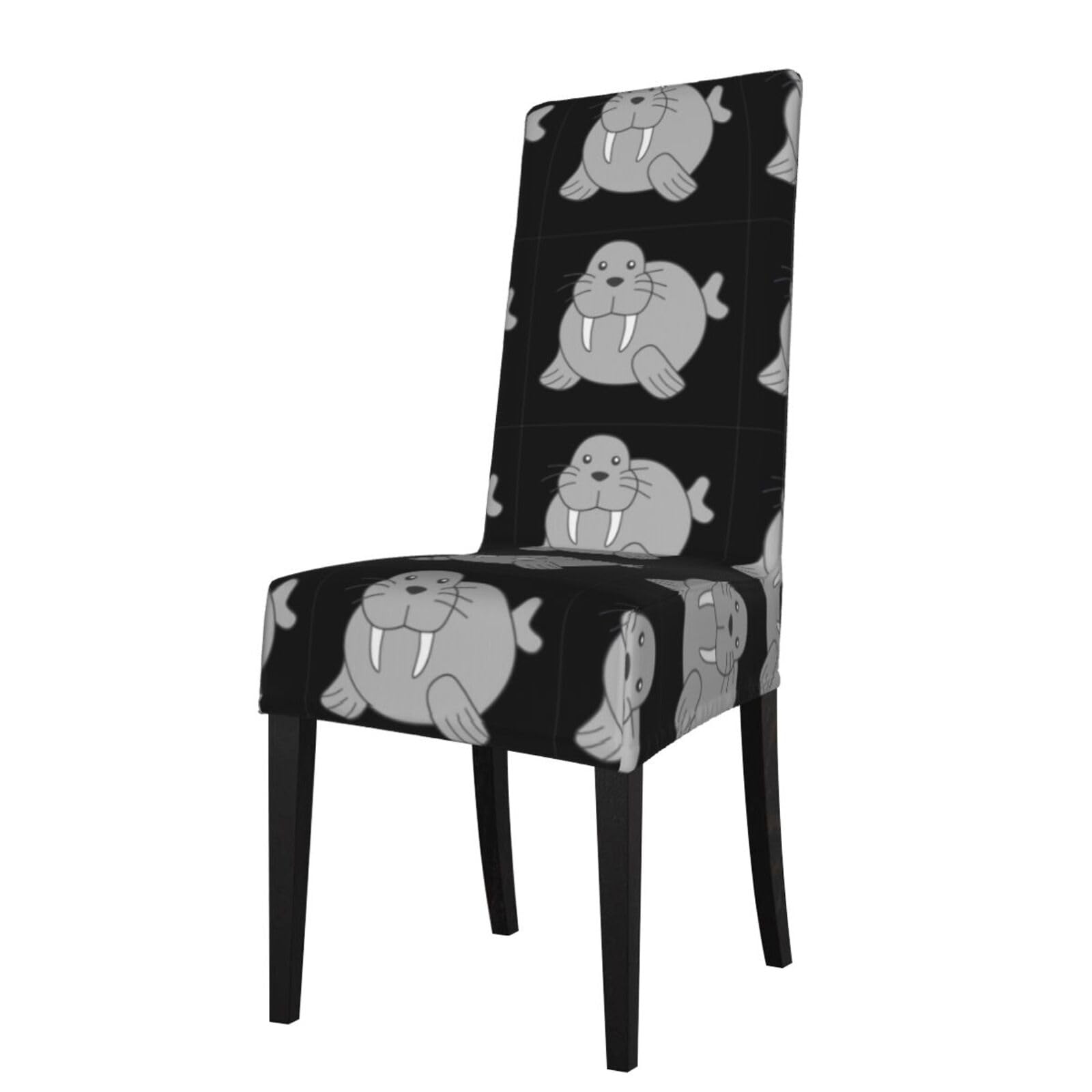 Hjfczh Black Walrus Prints Dining Chair Throw Covers – Stretchy Spandex Furniture Layers For Refreshing Your Space - No Ironing Needed