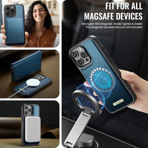Image of for iPhone 13 Pro 2-in-1 Detachable Wallet Phone Case, Sea Blue | Compatible with Magsafe, Magnetic, RFID Blocking Card Holder, Shockproof, Kickstand, Wireless Charging, PU Leather Flip Cover