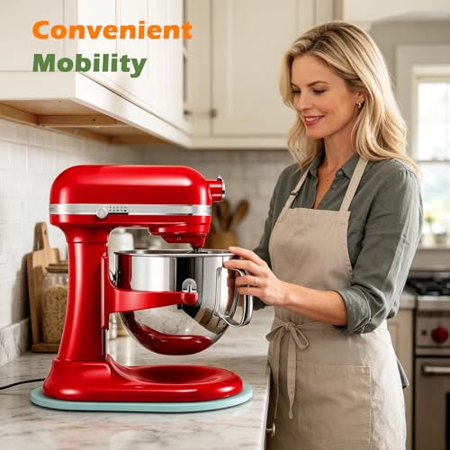 Image of Mixer Slider for Kitchen Aid 5-8 Qt Bowl Lift Stand Mixer, Kitchen Appliance Wood Sliding Mat Countertop Storage Attachments, Mixer Accessories Sliding Tray Moving Board for Kitchen Aid, Blue