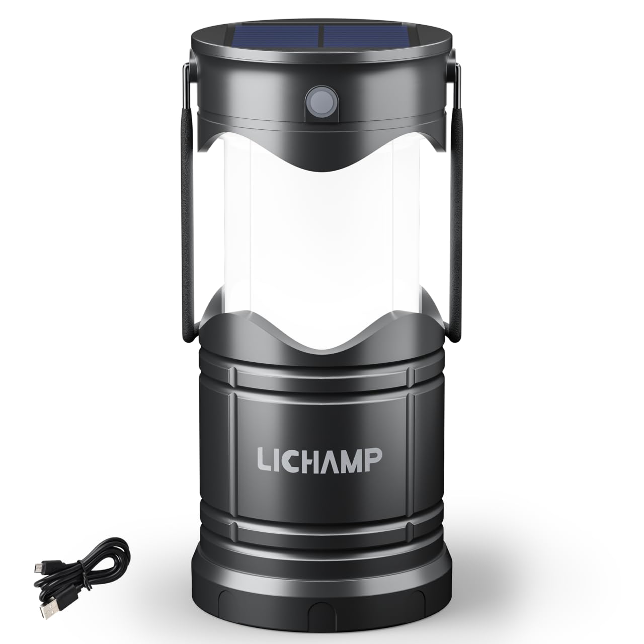 Lichamp 1-Pack Solar Camping Lantern, USB Rechargeable LED Lanterns Battery Powered Pop Up Flashlight Lamps with Three Modes Power for Power Outages Hurricane Supplies Emergency Indoor & Outdoor