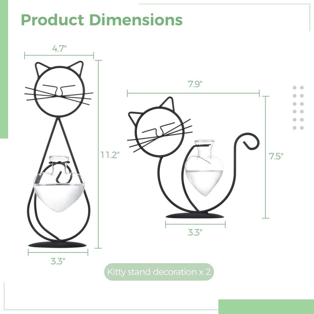 Lot de 2 vases de Propagation Kitty, Supports en Fer avec vases en Verre pour Plantes d'intérieur, Pots hydroponiques en Forme de bulbe, Station de bouturage pour Plantes Aquatiques et fougères