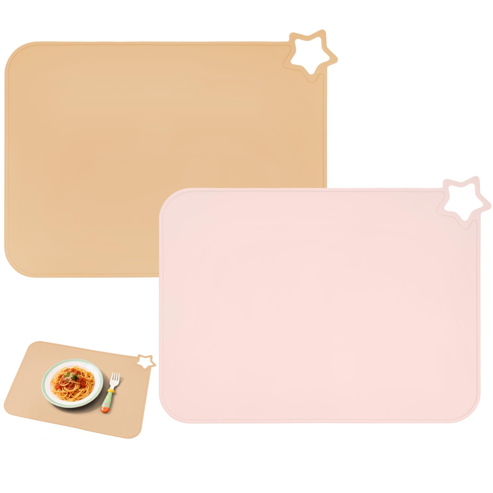 ABOHU Baby Silicone Placemats, 2 Pack Non-Slip Stain Resistant Portable Food Mats for Kids Toddler, Baby Placemats, Portable Kneading Mat for Dining Table & Restaurants, Dishwasher Safe (Pink/Apricot)