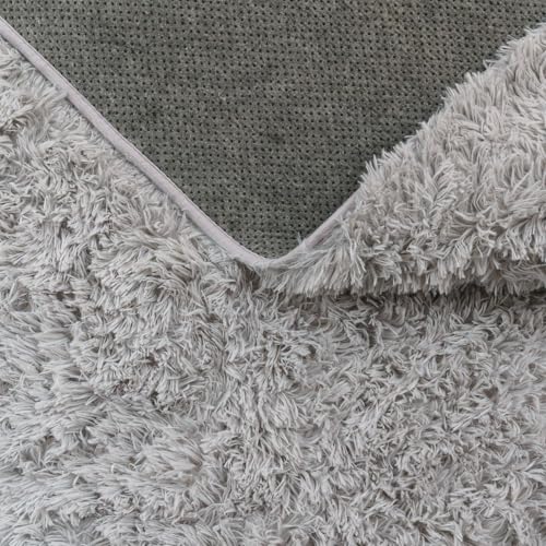 TT Home Teppich Wohnzimmer Hochflor Langflor Weich Soft Modernes Einfarbiges Design, Farbe: Grau Silber, Größe:60x100 cm
