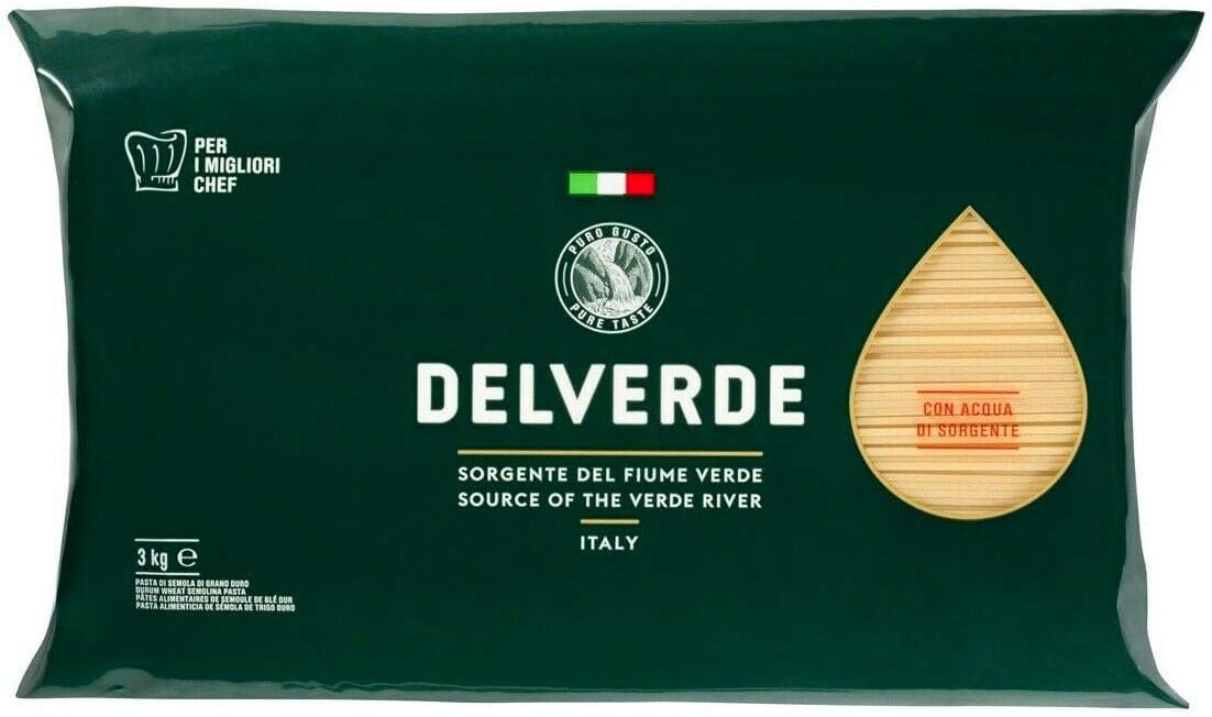 Delverde Spaghetti Italian Durum Wheat Pasta Verde River Italy Family Pack - 3 kg