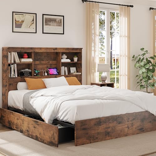 GarveeHome King Size Bed Frame with High Storage...