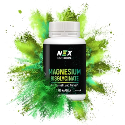 NEX Magnesium Bisglycinat hochdosiert 300mg | vegan & ohne Zusatzstoffe | besonders gut verträglich | für Muskeln, Nerven & Energie | Chelat-Form | bei Stress & Sport | 120 Kapseln (1)