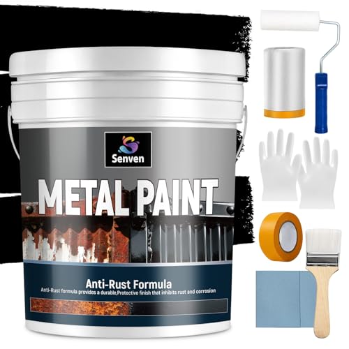 Metal Paint Black 1 Gallon Waterpoof Anti Rust Preventative Metal Paints Indoor/Outdoor Anti Rust Acrylic Black Paints for Doors Metals, Furniture, Gate, Fence, Railing, Craft, Wood, Wall 180-240sq.ft