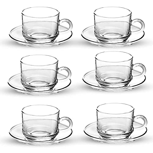Image of KELVEE Crystal Roma Glass Green Tea and Coffee Cup with Saucer, 180 ml - Cups-6 & Saucers-6 Pack of -12